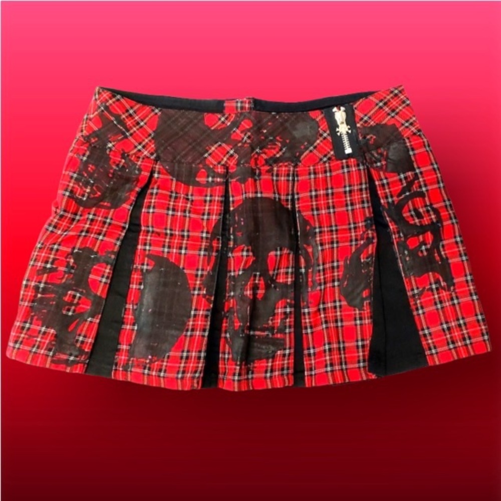 Vintage y2k Tripp NYC Pleated Skull Mini Skirt